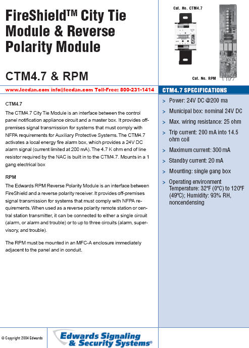 Edwards FireShield CTM4.7 City Tie Module & RPM Reverse Polarity Module